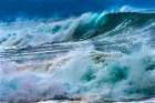 Watching large waves Waimea Bay, North Shore, Oahu, Hawaii. Bay is famous for big wave surfing. Art Print